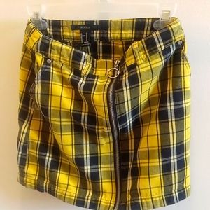 Yellow Plaid Mini Skirt Zip Front Pockets Clueless Style Pencil Skirt F21